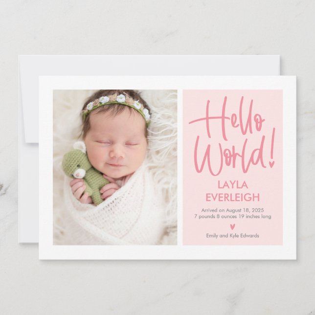 Hello World Editable Colour Baby Birth Announcemen Holiday Card (Front)