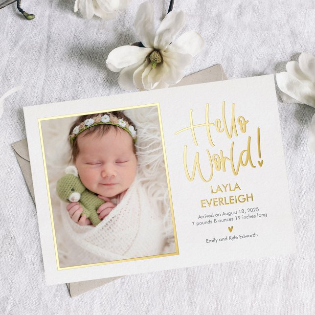 Hello World Foil Baby Birth Announcement (Creator Uploaded)