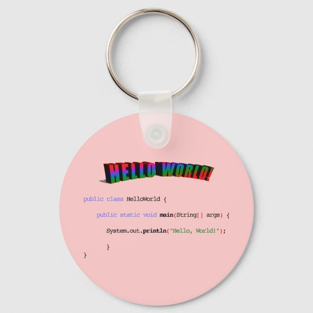 Hello World geek greeting Java Key Ring (Front)