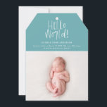 Hello world hand written modern photo birth announcement<br><div class="desc">Hello world hand written modern photo birth announcement. Modern graphic marker pen typography design. Colours can be changed.</div>