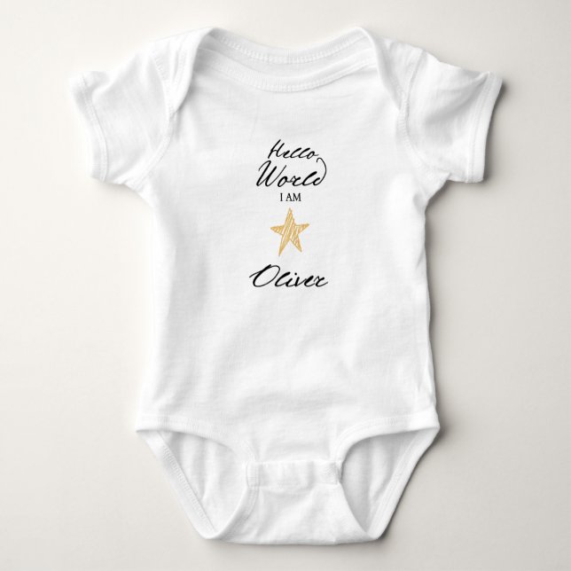 Hello World I am..., Personalized Names Baby Bodie Baby Bodysuit (Front)