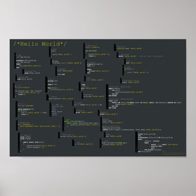 Hello World in 34 Languages Poster (Front)