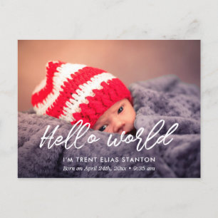 Hello world Modern birth announcement photo Postcard