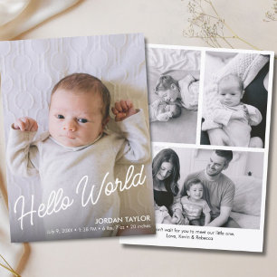 Hello World Modern Script Newborn Baby Birth Announcement