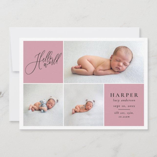Hello world multi photo modern geometric + script announcement (Front)