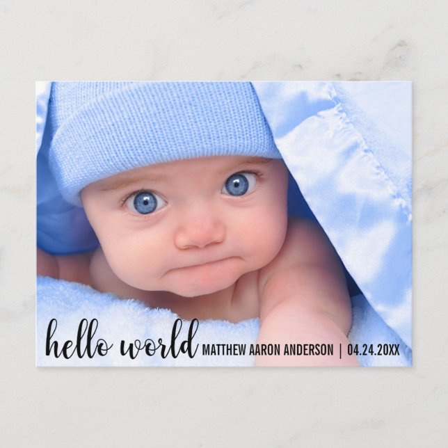 Hello World New Baby Modern Announcement (Front)