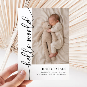 Hello World Newborn Baby Photo Birth Announcement