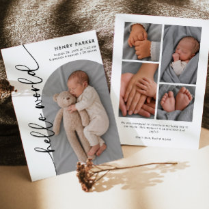 Hello World Newborn Baby Photo Birth Announcement