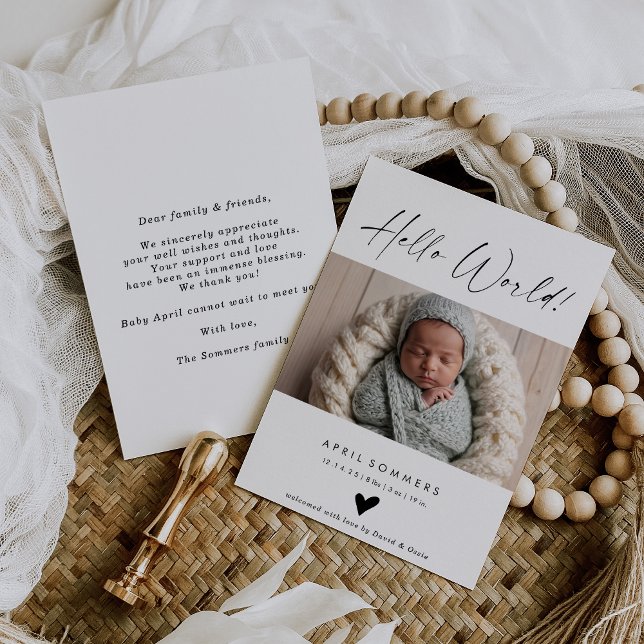 Hello World Photo Baby Birth Announcement Card (Creator Uploaded)