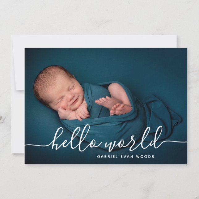 Hello World Photo Collage Modern Birth  Announcement (Front)