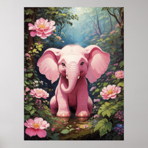 Hello World! Pink Baby Elephant Poster
