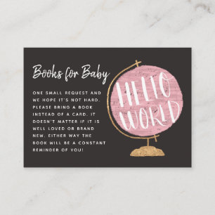 Hello World Pink Globe Books for Baby Shower Enclosure Card