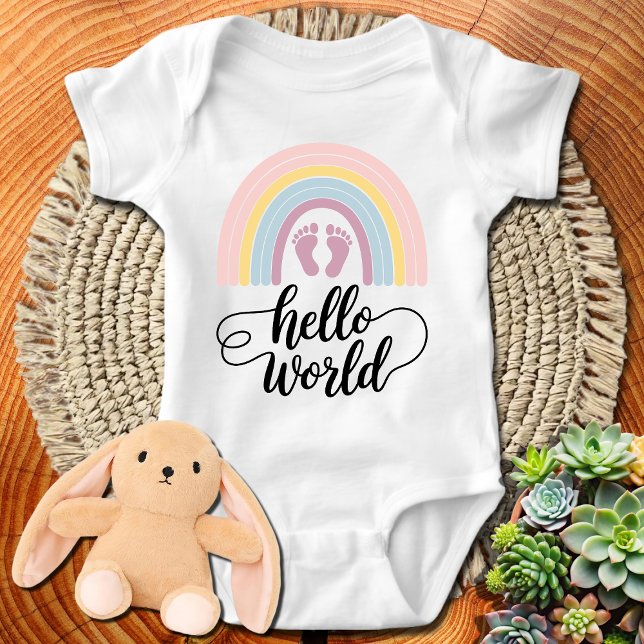 Hello World Rainbow Baby Feet Baby Bodysuit (Creator Uploaded)