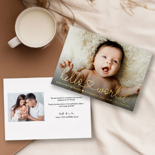 Hello World script Baby photo birth announcement