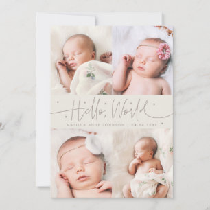 Hello World Script Greige Multi Photo Birth Announcement