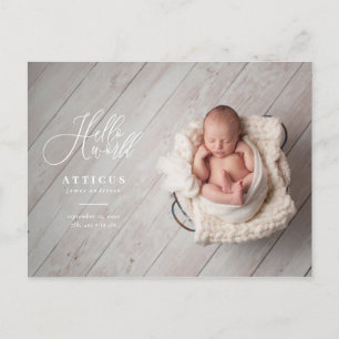 Hello world script text photo birth announcement