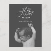 Hello world script text photo birth announcement