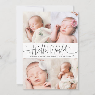 Hello World Script White Multi Photo Birth Announcement