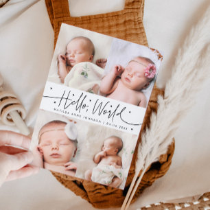 Hello World Script White Multi Photo Birth Announcement