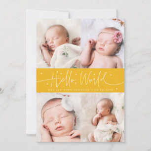 Hello World Script Yellow Multi Photo Birth Announcement
