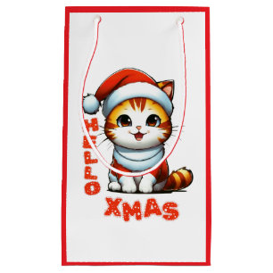 Hello Xmas - Cute Christmas cat in a Santa costume Small Gift Bag