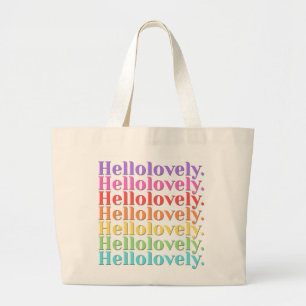 'Hellolovely.' Retro-Striped Aesthetic Large Tote Bag