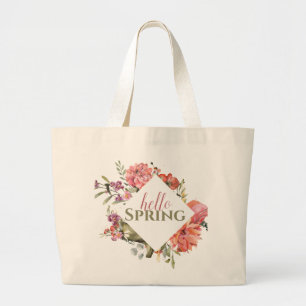 HelloSpring, Pink Floral Frame Large Tote Bag