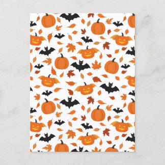 Helloween pattern | pumpkin, bat, autumn leaves. holiday postcard
