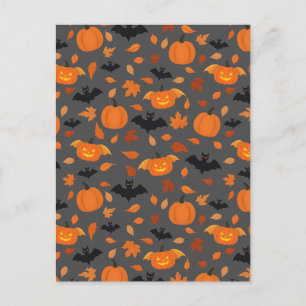 Helloween pattern   pumpkin, bat, autumn leaves. postcard