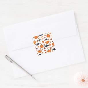 Helloween pattern   pumpkin, bat, autumn leaves. square sticker