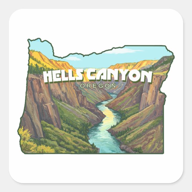 Hells Canyon Oregon Map Square Sticker (Front)