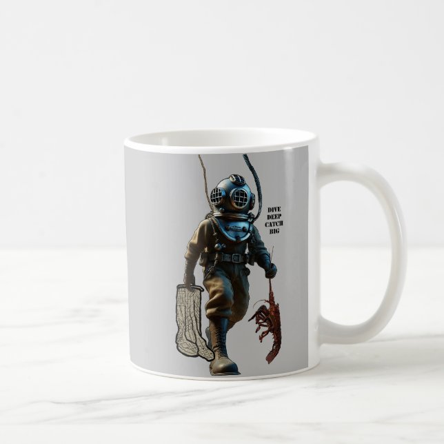 Helmet Diver Catching a Lobster Underwater URM Coffee Mug (Right)