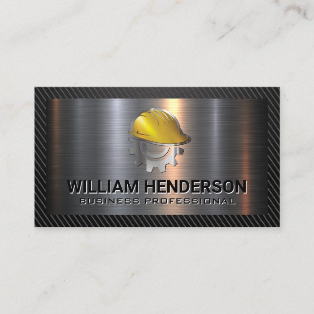 Helmet Gear Construction Logo | Metallic Business Card (Front)