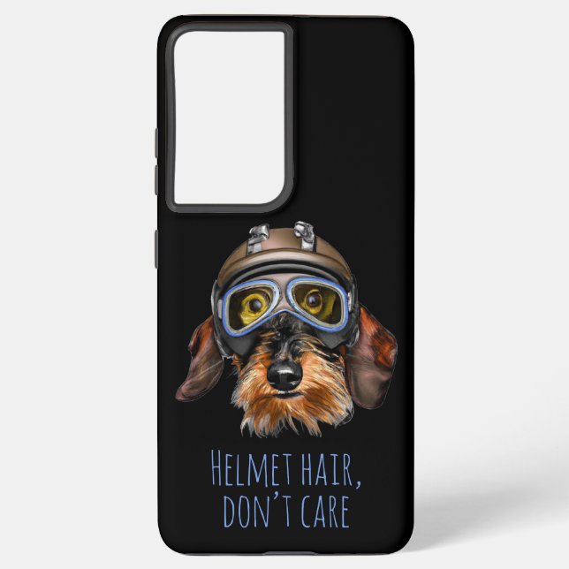 Helmet Hair Don't Care Wirehair Dachshund Goggles Samsung Galaxy S21 Ultra Case (Back)