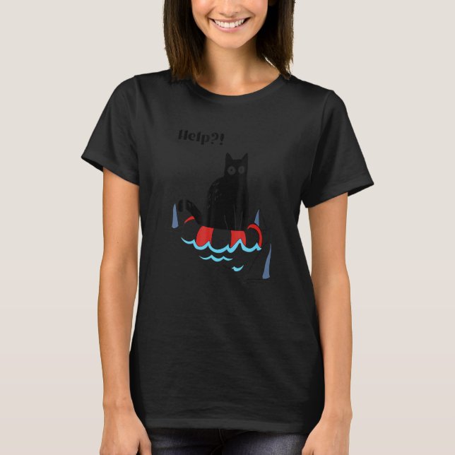 Help Cat With Sharks  Black Cat I M Fine Cat T-Shirt (Front)