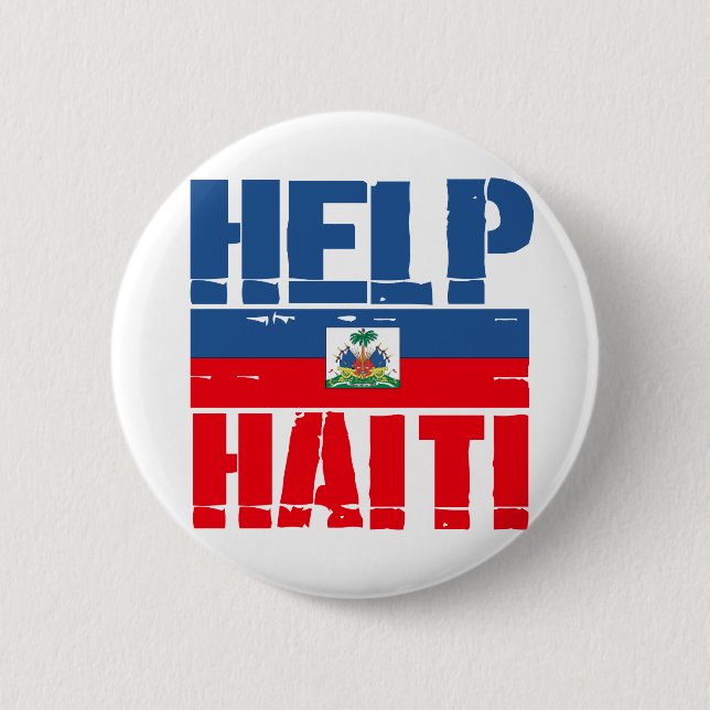 HELP HAITI FLAG 6 CM ROUND BADGE (Front)