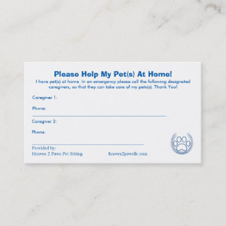 “HELP! I have Pets At Home” Pet Alert Card Busines