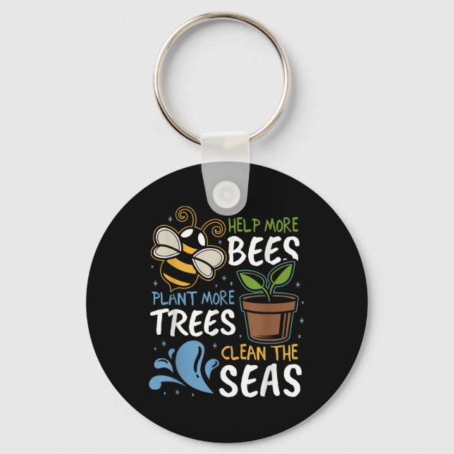 Help More Bees Plant More Trees Clean Seas Earth D Key Ring (Front)