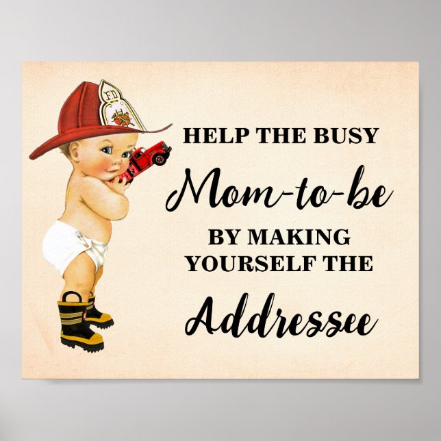 Help Mum Make Yourself Addressee Baby Firefighter Poster (Front)