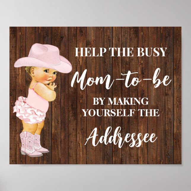 Help Mum Make Yourself Addressee Cowgirl Shower  Poster (Front)