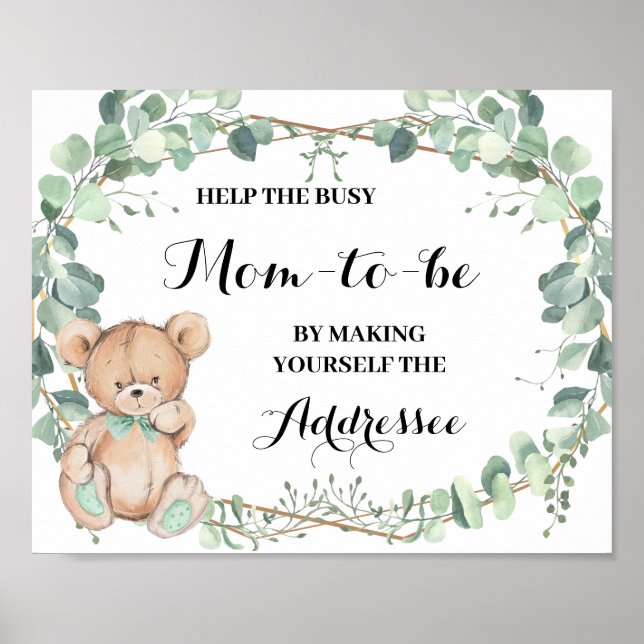 Help Mum to be make yourself addressee Bear Shower Poster (Front)