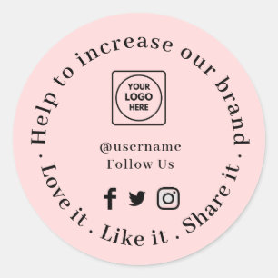 Help Our Business Grow   Pink Social Media Logo Classic Round Sticker