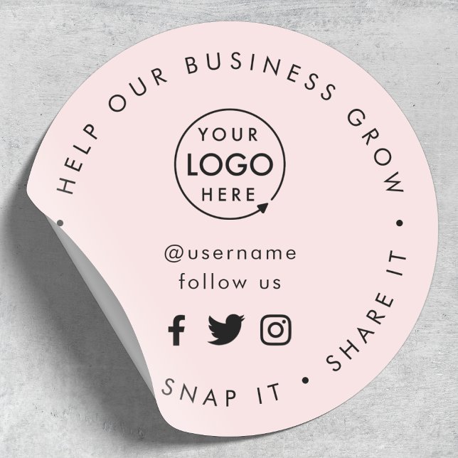 Help our Business Grow Social Media Followers Pink Classic Round Sticker (Creator Uploaded)