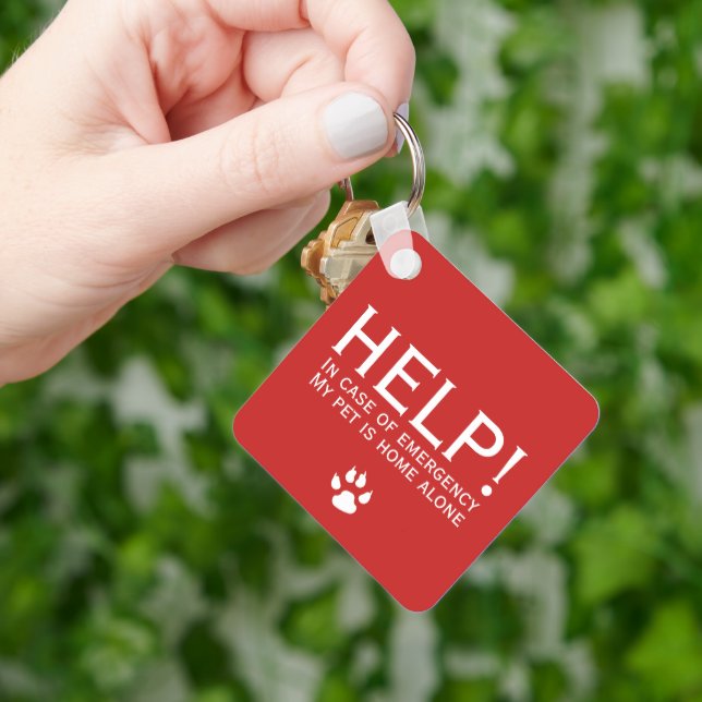 Help pet home alone emergency contact personalised key ring (Hand)