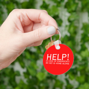 Help pet home alone emergency contact personalised key ring