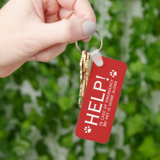 Help pet home alone emergency contact personalised key ring
