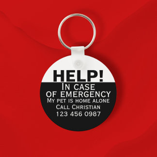Help pet home alone emergency contact personalised key ring