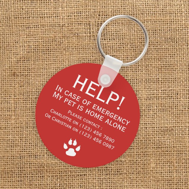 Help pet home alone emergency contact personalised key ring (Creator Uploaded)
