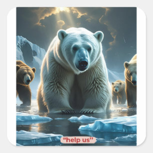 Help Us – Polar Bears on Thin Ice Square Sticker