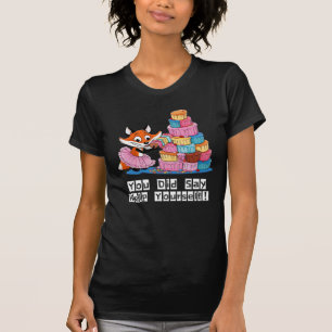Help Yourself, Girly Fox Eating Cake Funny Black T-Shirt